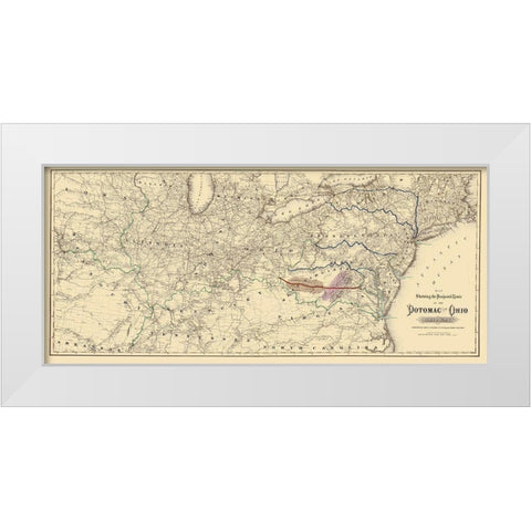 Potomac and Ohio Railway Projected Route 1874 White Modern Wood Framed Art Print by Colton