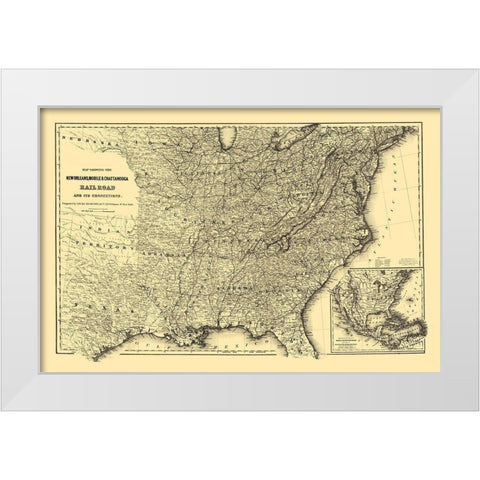 New Orleans, Mobile and Chattanooga Railroad 1865 White Modern Wood Framed Art Print by Colton
