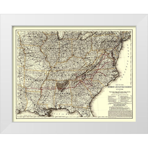 Richmond and Danville Railroad - Colton 1881 White Modern Wood Framed Art Print by Colton