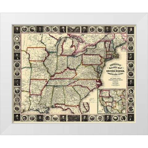 US East Phelps Travellers Guide 1852 White Modern Wood Framed Art Print by Ensign