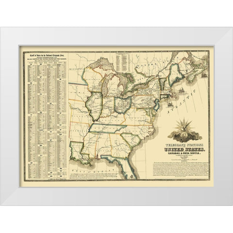 United States Telegraph Stations - Barr 1853 White Modern Wood Framed Art Print by Barr