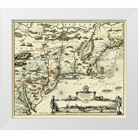 New England Original Colonies - 1673 White Modern Wood Framed Art Print by Unknown