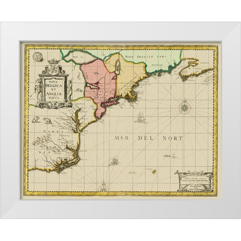 New England to Virginia, Nova Belgica - Valk 1636 White Modern Wood Framed Art Print by Valk