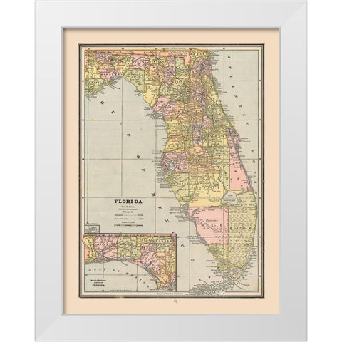 Florida, United States - Cram 1888 White Modern Wood Framed Art Print by Cram