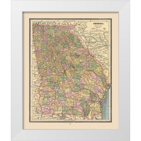 Georgia, United States - Cram 1888 White Modern Wood Framed Art Print by Cram