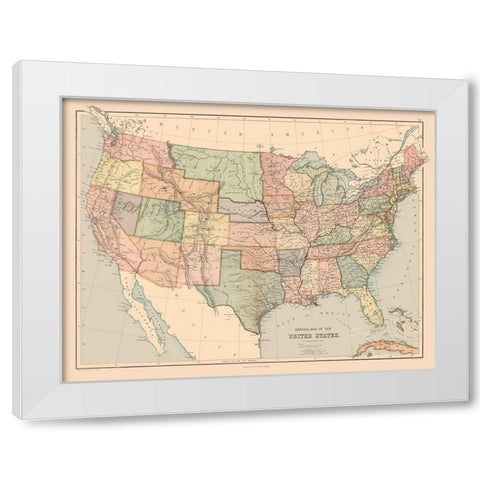 General Map of US - Black 1867 White Modern Wood Framed Art Print by Black