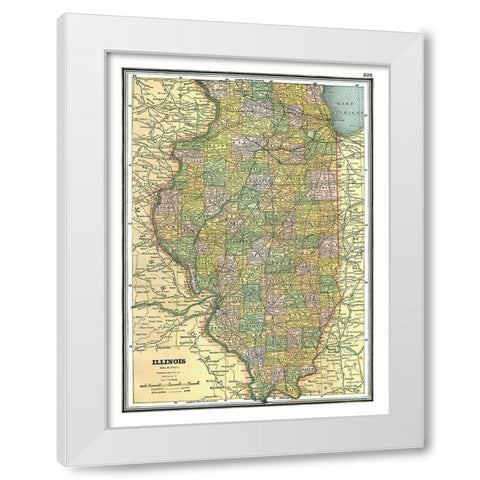 Illinois - Johnson 1888 White Modern Wood Framed Art Print by Johnson