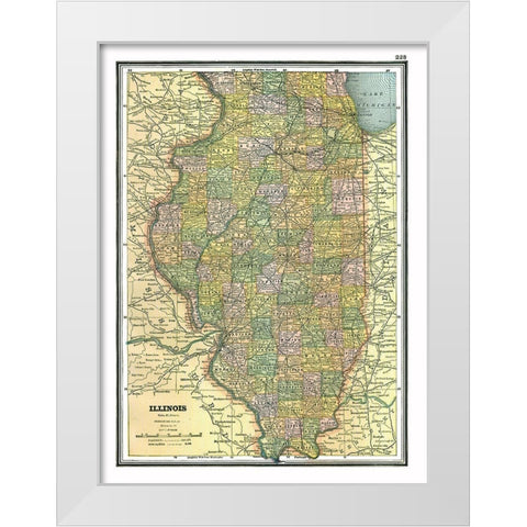 Illinois - Johnson 1888 White Modern Wood Framed Art Print by Johnson