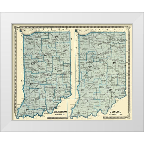 Indiana Political Map - Baskin 1876 White Modern Wood Framed Art Print by Baskin