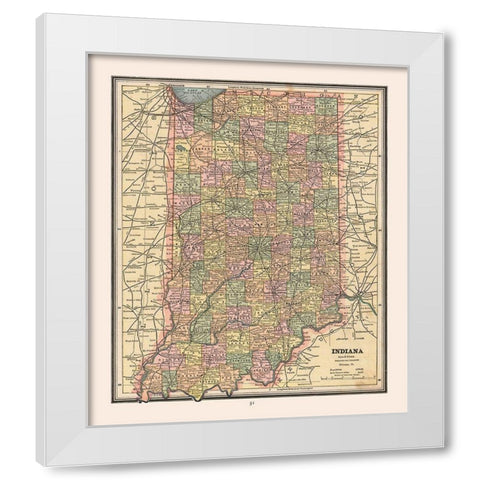 Indiana - Cram 1888 White Modern Wood Framed Art Print by Cram