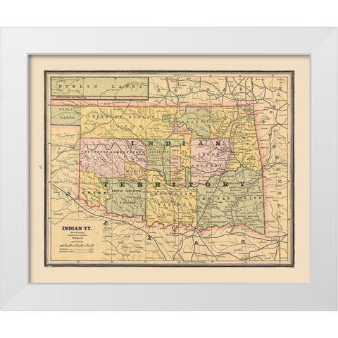 Indian Territory, Oklahoma - Cram 1888 White Modern Wood Framed Art Print by Cram