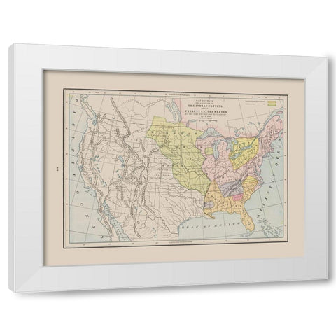 Indian Nations - First Settlement - Cram 1892 White Modern Wood Framed Art Print by Cram