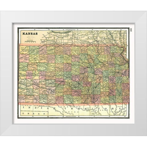 Kansas - Johnson 1888 White Modern Wood Framed Art Print by Johnson