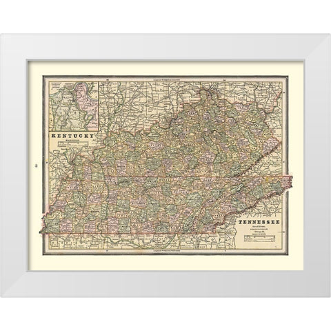 Kentucky, Tennessee - Cram 1888 White Modern Wood Framed Art Print by Cram