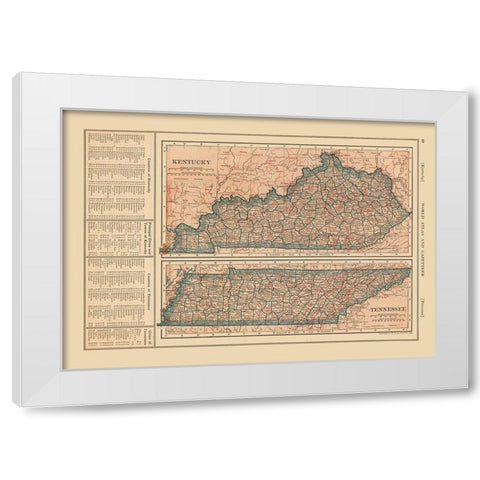 Kentucky - Tennessee - Reynold 1921 White Modern Wood Framed Art Print by Reynold