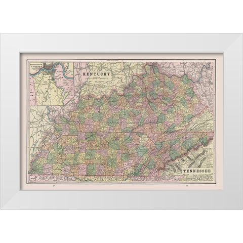 Kentucky - Tennessee - Cram 1892 White Modern Wood Framed Art Print by Cram