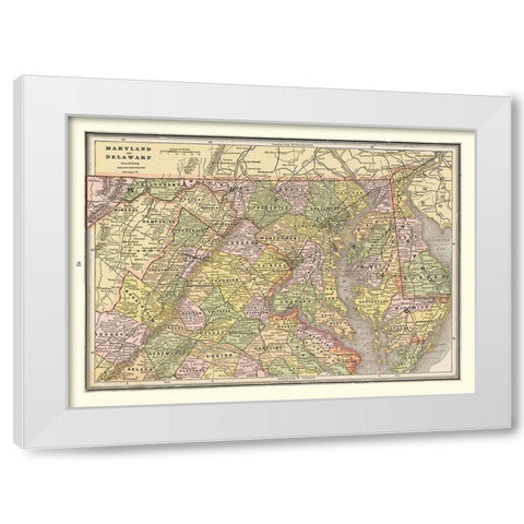 Maryland, Delaware - Cram 1888 White Modern Wood Framed Art Print by Cram