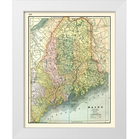 Maine - Johnson 1888 White Modern Wood Framed Art Print by Johnson
