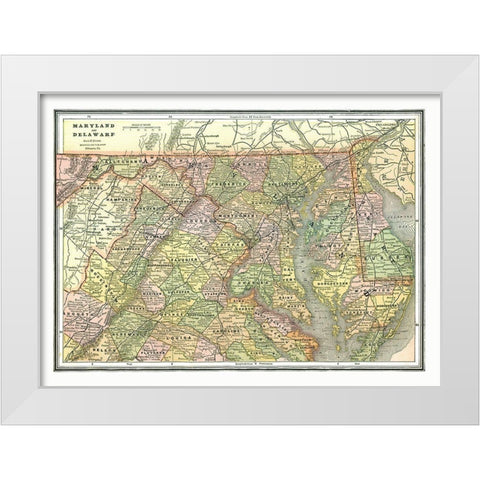 Maryland, Delaware - Johnson 1888 White Modern Wood Framed Art Print by Johnson