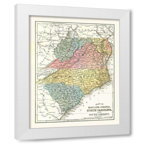 Maryland, Virginia, North Carolina - Mitchell 1869 White Modern Wood Framed Art Print by Mitchell