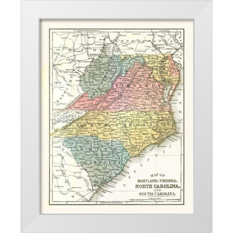 Maryland, Virginia, North Carolina - Mitchell 1869 White Modern Wood Framed Art Print by Mitchell