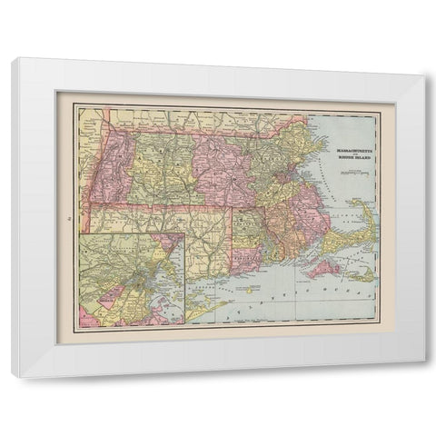 Massachusetts - Rhode Island - Cram 1892 White Modern Wood Framed Art Print by Cram