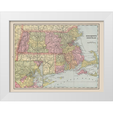 Massachusetts - Rhode Island - Cram 1892 White Modern Wood Framed Art Print by Cram