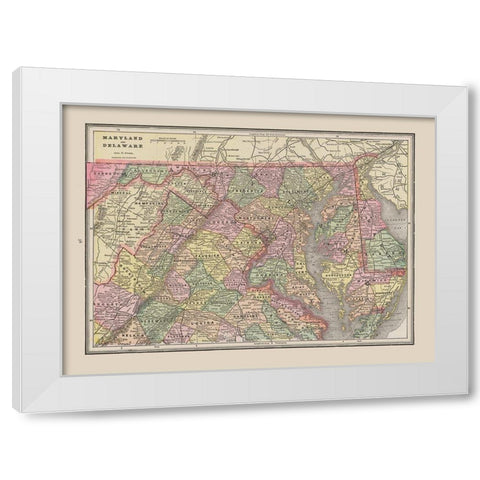 Maryland - Delaware - Cram 1892 White Modern Wood Framed Art Print by Cram