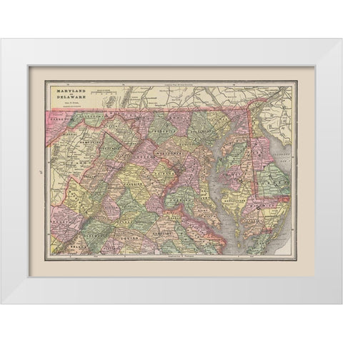 Maryland - Delaware - Cram 1892 White Modern Wood Framed Art Print by Cram
