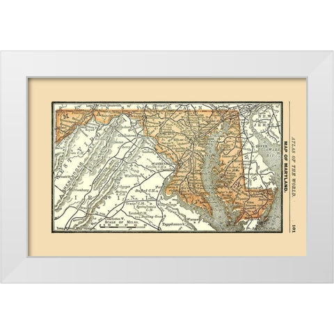 Maryland - Alden 1886 White Modern Wood Framed Art Print by Alden