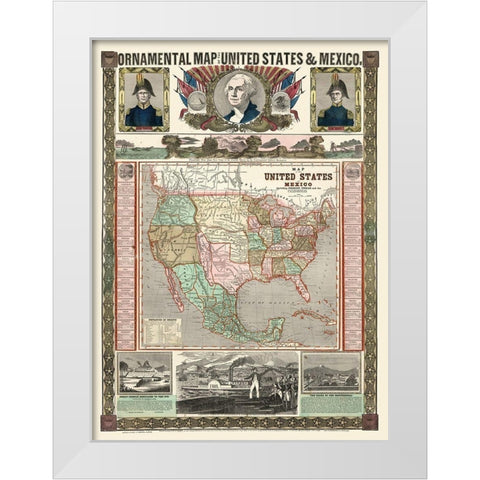 United States - Mexico - Thayer 1868 White Modern Wood Framed Art Print by Thayer