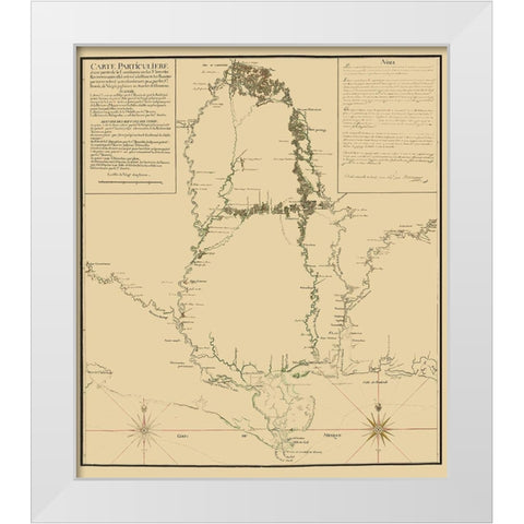 Mississippi to Ft Assumption and Florida 1743 White Modern Wood Framed Art Print by Demarigny