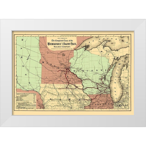 Milwaukee and Saint Paul Railway - Colton 1872 White Modern Wood Framed Art Print by Colton