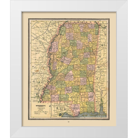 Mississippi, United States - Cram 1888 White Modern Wood Framed Art Print by Cram