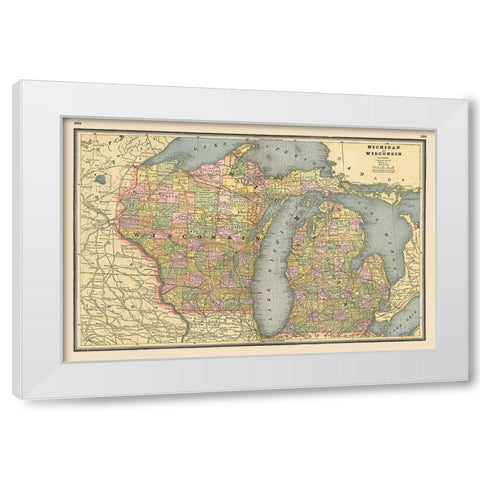 Michigan, Wisconsin - Johnson 1888 White Modern Wood Framed Art Print by Johnson