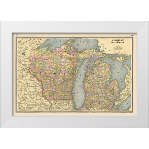 Michigan, Wisconsin - Johnson 1888 White Modern Wood Framed Art Print by Johnson