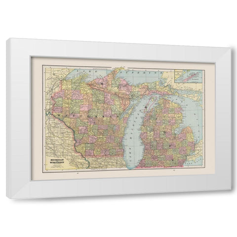 Michigan, Wisconsin - Cram 1892 White Modern Wood Framed Art Print by Cram