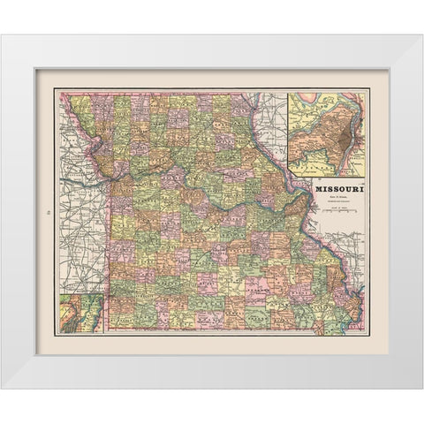 Missouri - Cram 1892 White Modern Wood Framed Art Print by Cram