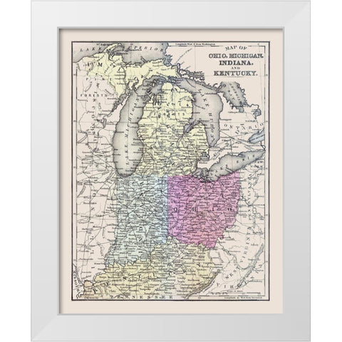 Ohio, Michigan, Indiana, Kentucky - Mitchell 1877 White Modern Wood Framed Art Print by Mitchell
