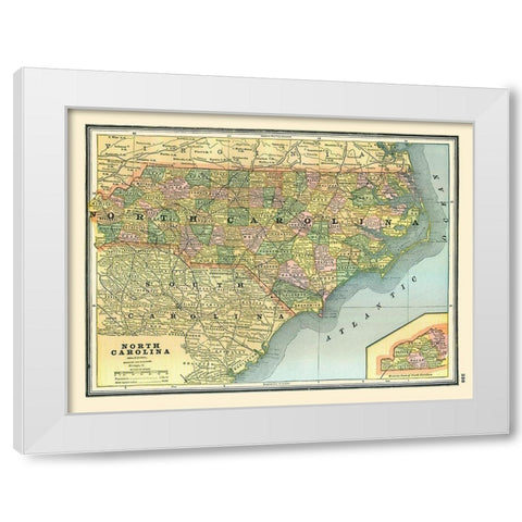North Carolina - Johnson 1888 White Modern Wood Framed Art Print by Johnson