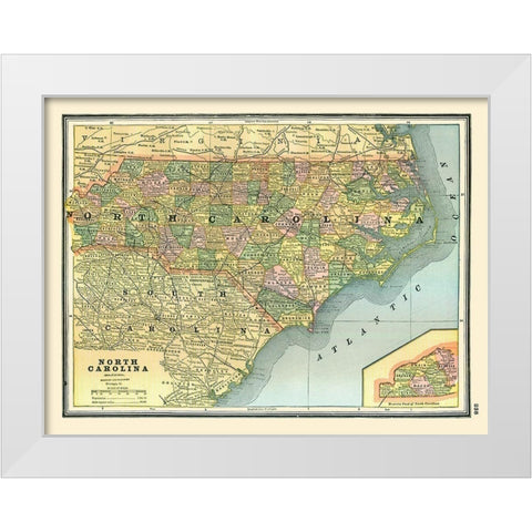 North Carolina - Johnson 1888 White Modern Wood Framed Art Print by Johnson