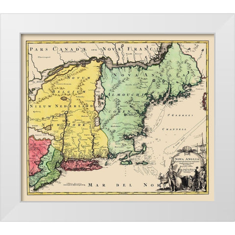 New England, United States - Homann 1759 White Modern Wood Framed Art Print by Homann