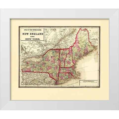 New England, New York - Lloyd 1873 White Modern Wood Framed Art Print by Lloyd