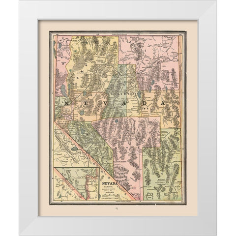 Nevada, United States - Cram 1888 White Modern Wood Framed Art Print by Cram