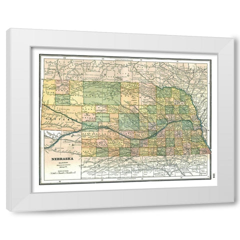 Nebraska - Johnson 1888 White Modern Wood Framed Art Print by Johnson