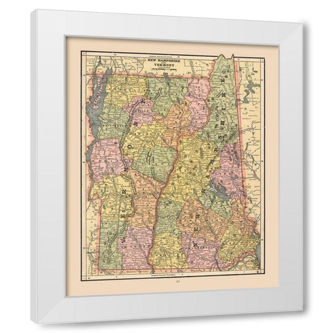 New Hampshire, Vermont - Cram 1888 White Modern Wood Framed Art Print by Cram