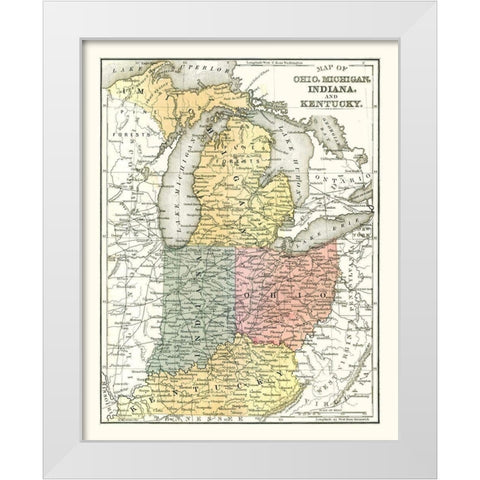 Ohio, Michigan, Indiana, Kentucky - Mitchell 1869 White Modern Wood Framed Art Print by Mitchell