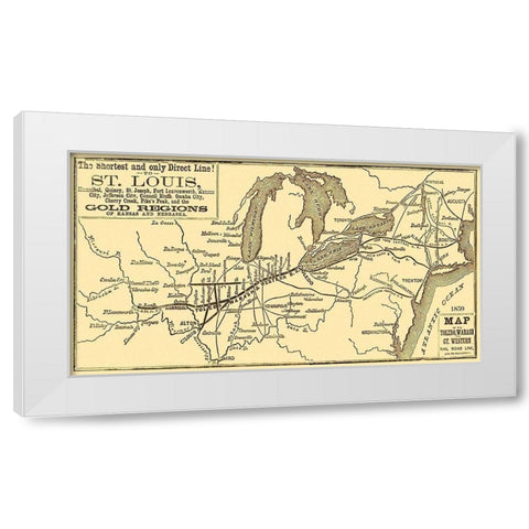 Toledo, Wabash and Gt Western Railroad Line 1859 White Modern Wood Framed Art Print by Unknown