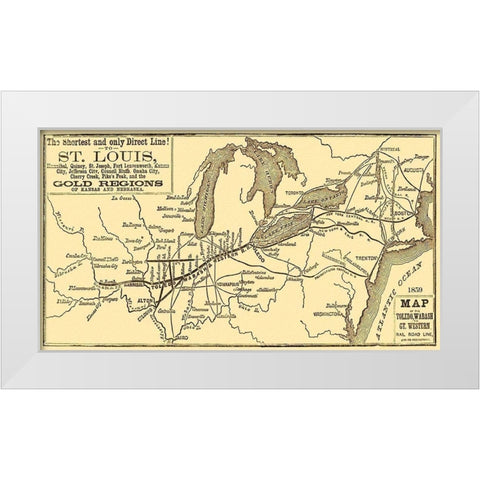 Toledo, Wabash and Gt Western Railroad Line 1859 White Modern Wood Framed Art Print by Unknown