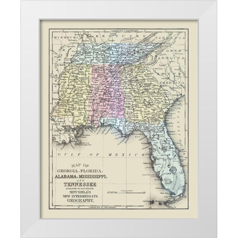 South Eastern United States - Mitchell 1877 White Modern Wood Framed Art Print by Mitchell